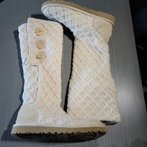 UGG‎ Australia Lattice Knit Cardy Tall 1002483 Ivory/Gold Women's 7 NWOT.